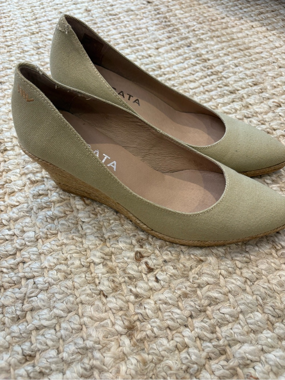 Viscata Beige Canvas Espadrille Wedge Pumps